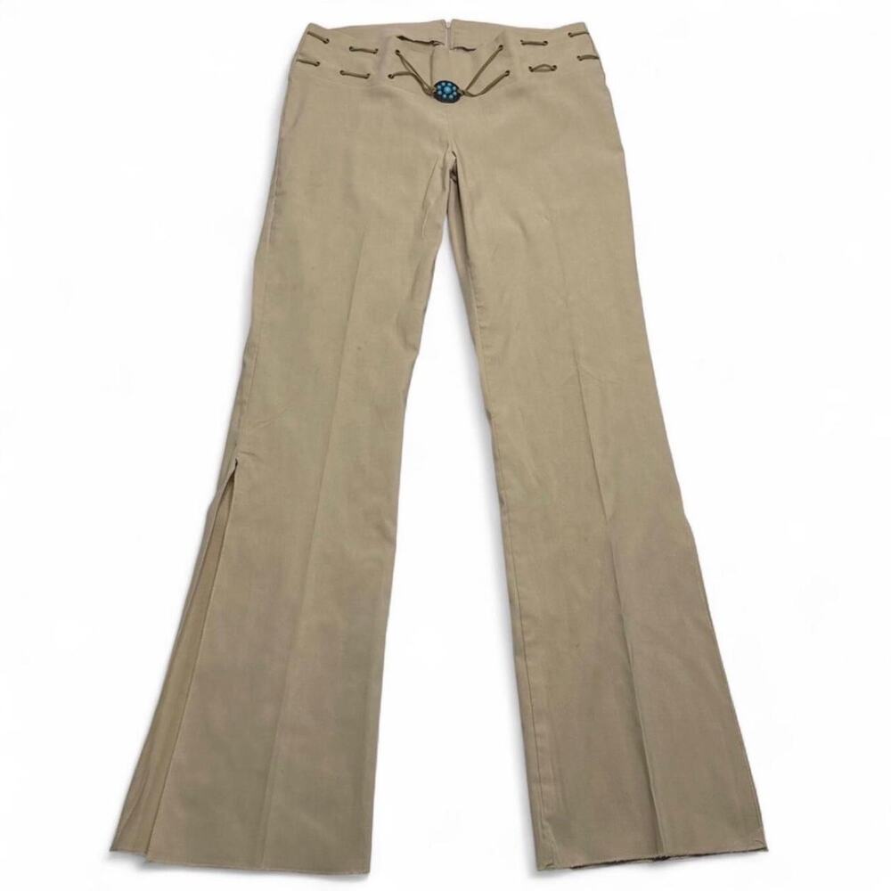 Y2K Boho Flared khaki Low Rise pants with cute belt vintage 2000 CLUE size large
